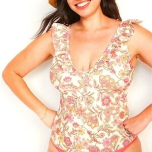 Old Navy Boho Fairy Earth Tone Floral Tankini Set Top XL Bottoms Large High Rise